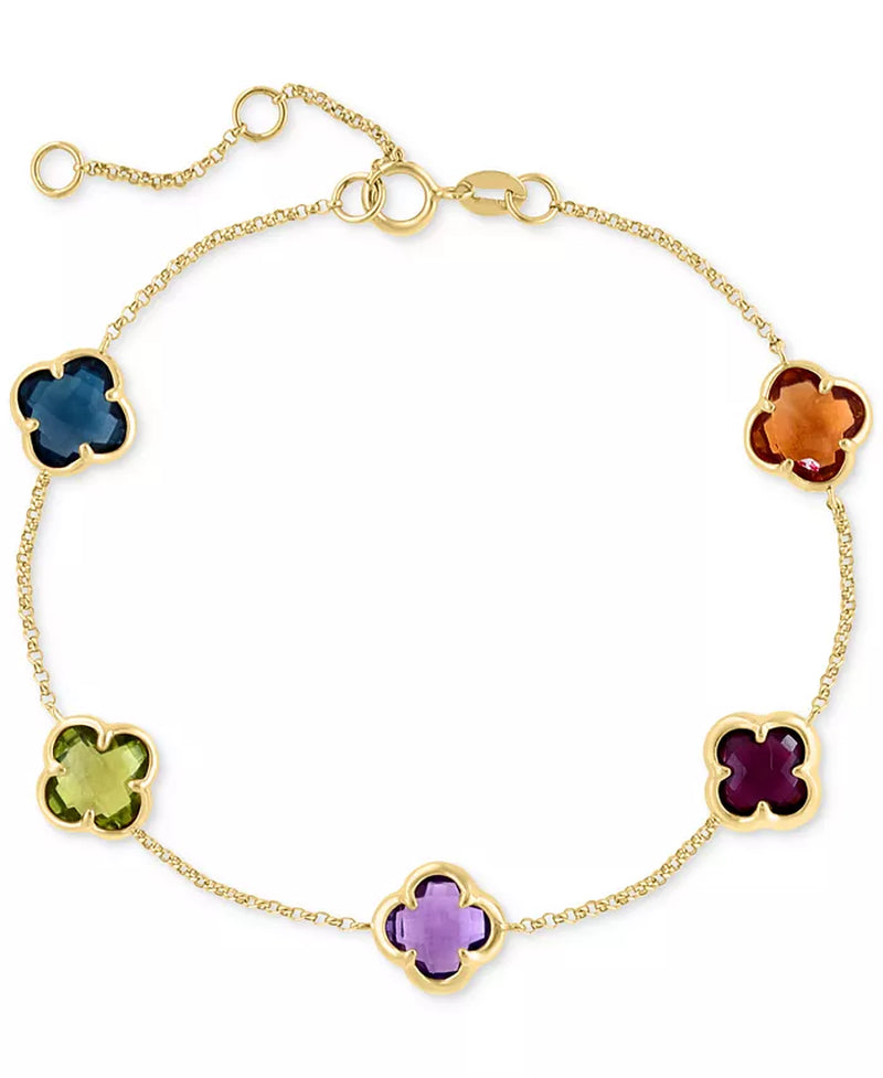 [14K, 6-3/4 Ct. T.W.] Gold  Multi-Gemstone Clover Link Bracelet