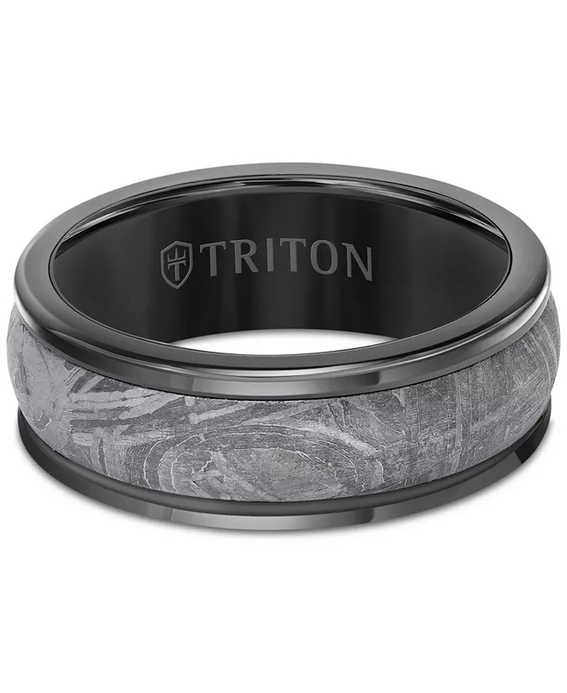 Tungsten Carbide Meteorite Insert Round Edge Men's Wedding Band