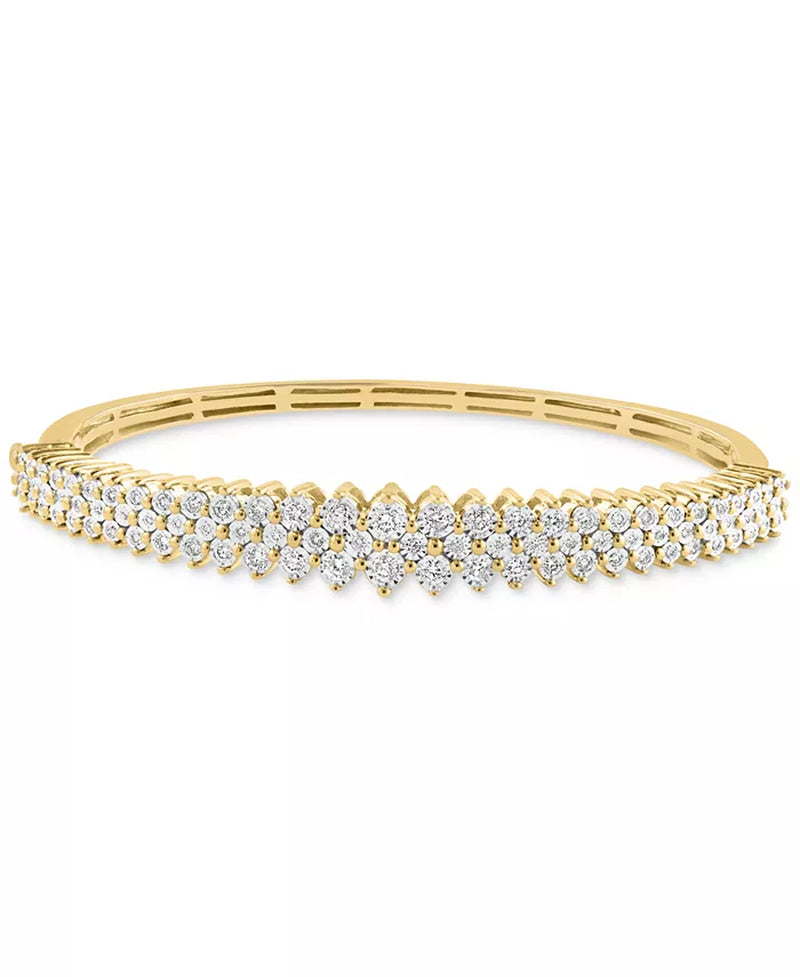 [14K, 1 Ct. T.W.] Two Tone Gold Diamond Multi Row Bangle Bracelet