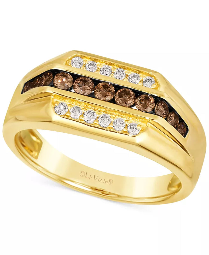 [14K, 5/8 Ct. T.W.] Gold  Chocolate Diamond & Nude Diamond Three Row Ring