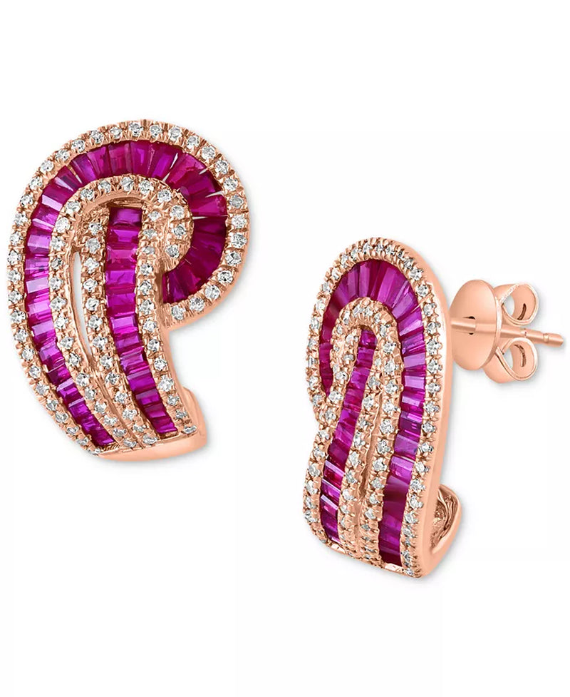 [14K] Rose Gold Ruby (3-5/8 Ct. T.W.) & Diamond (1/2 Ct. T.W.) Swirl Drop Earrings