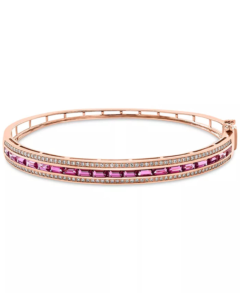 [14K] Rose Gold Pink Tourmaline (1-3/8 Ct. T.W.), Ruby (3/8 Ct. T.W.) & Diamond ( 1/2 Ct. T.W.) Bangle Bracelet