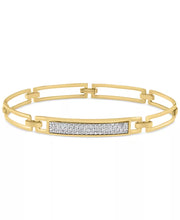 [ 1-3/8 Ct. T.W]  Gold-Plated Sterling Silver Mens Zircon Bar Cluster Rectangular Open Link Bangle Bracelet