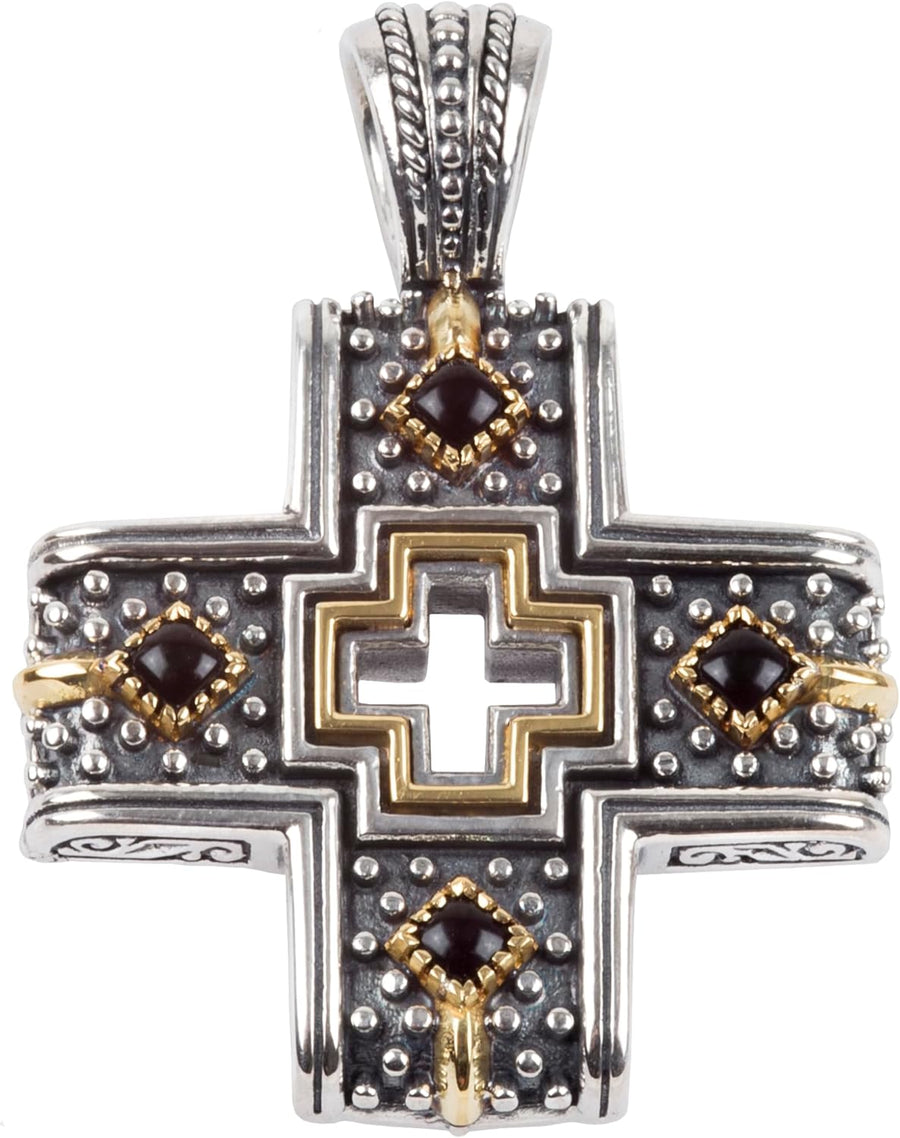 [18K] Yellow Gold Achilles Sterling Silver & Onyx Cross Pendant