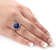 Sapphire and 1Ct TDW Diamond Halo Engagement Ring