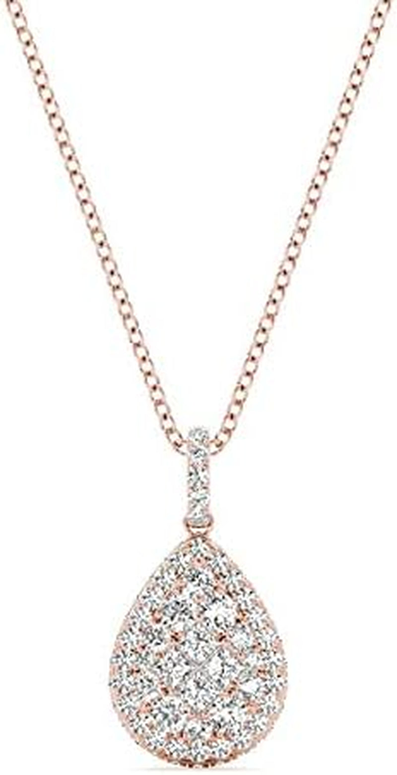 [18Kt, 0.87 Cttw] White Gold Necklace Pear-Shaped Cluster Diamond Pendant