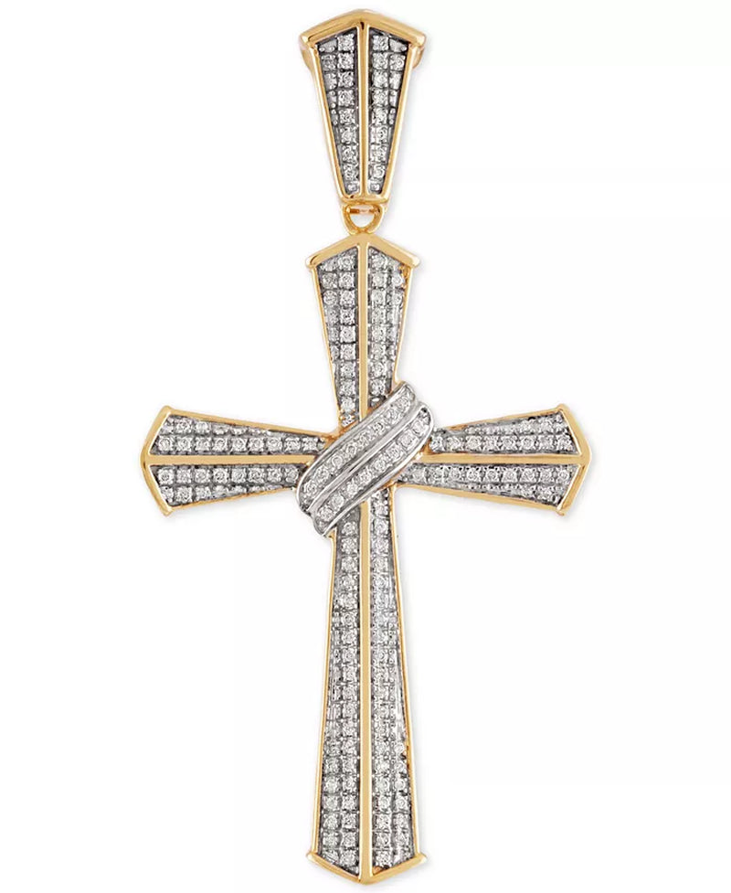 [10K, 1/2 Ct. T.W.] Gold Diamond Cluster Cross Pendant