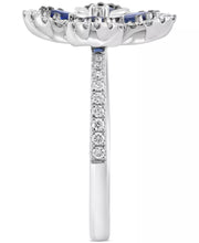 EFFYÂ® Blue Sapphire (3/4 Ct. T.W.) & Diamond (1/3 Ct. T.W.) Flower Statement Ring in 14K White Gold