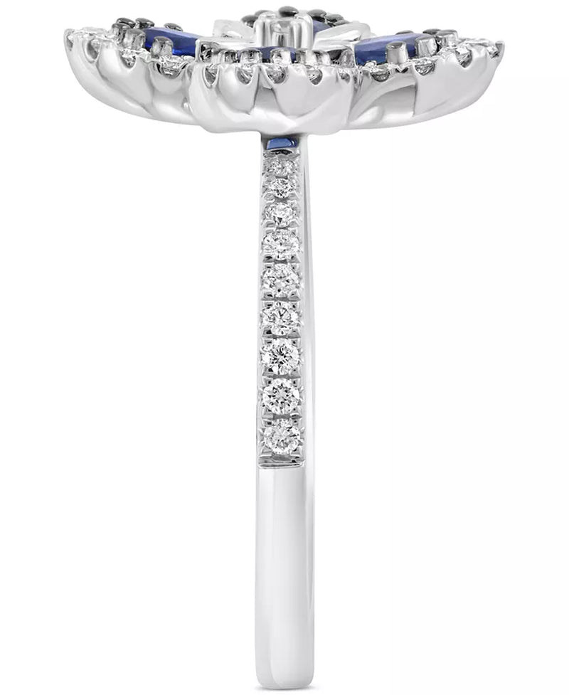 EFFYÂ® Blue Sapphire (3/4 Ct. T.W.) & Diamond (1/3 Ct. T.W.) Flower Statement Ring in 14K White Gold
