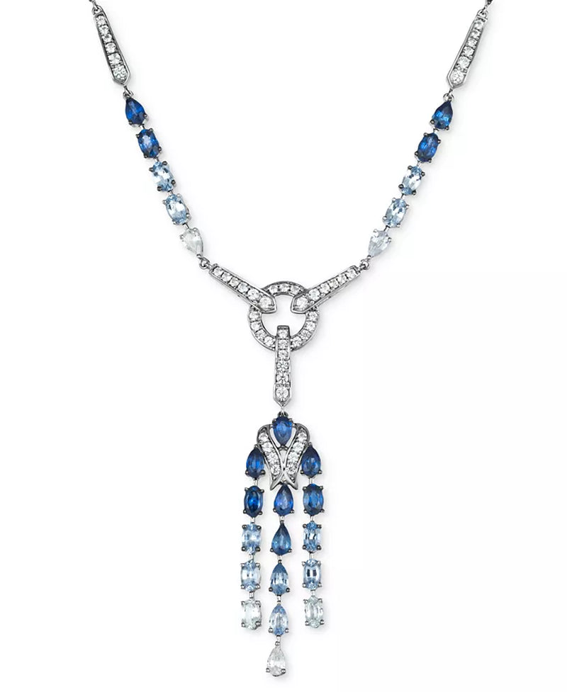 [14K} White Gold Sapphire (7-1/20 Ct. T.W.) & White Sapphire (2-3/4 Ct. T.W.) Chandelier 19" Lariat Necklace