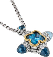 [18K] Yellow Gold Sterling Silver Blue Spinel & London Blue Topaz Pendant