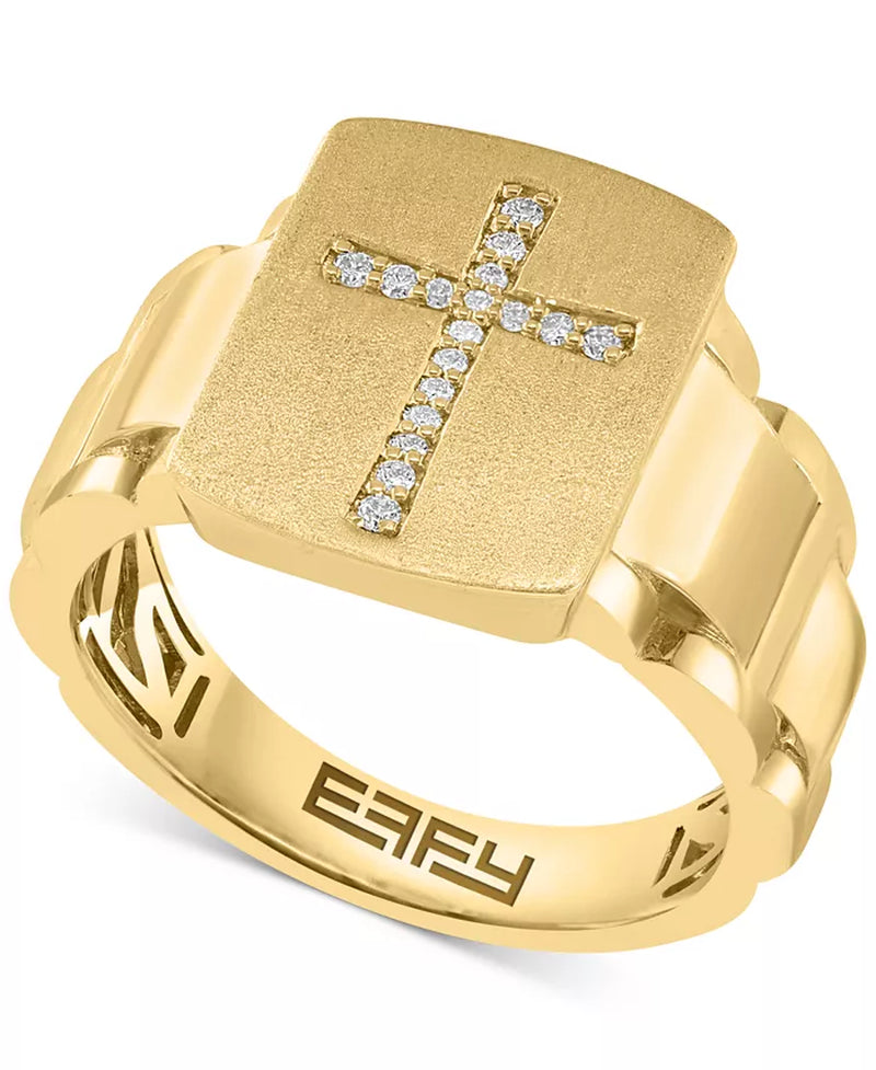 [10K, 1/10 Cttw] Gold Men'S Round Diamond Cross Ring