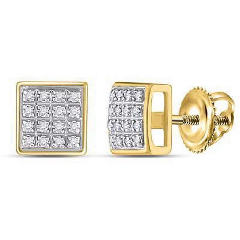 Diamond Square Earrings Stud Mens 10K Gold Screw Back