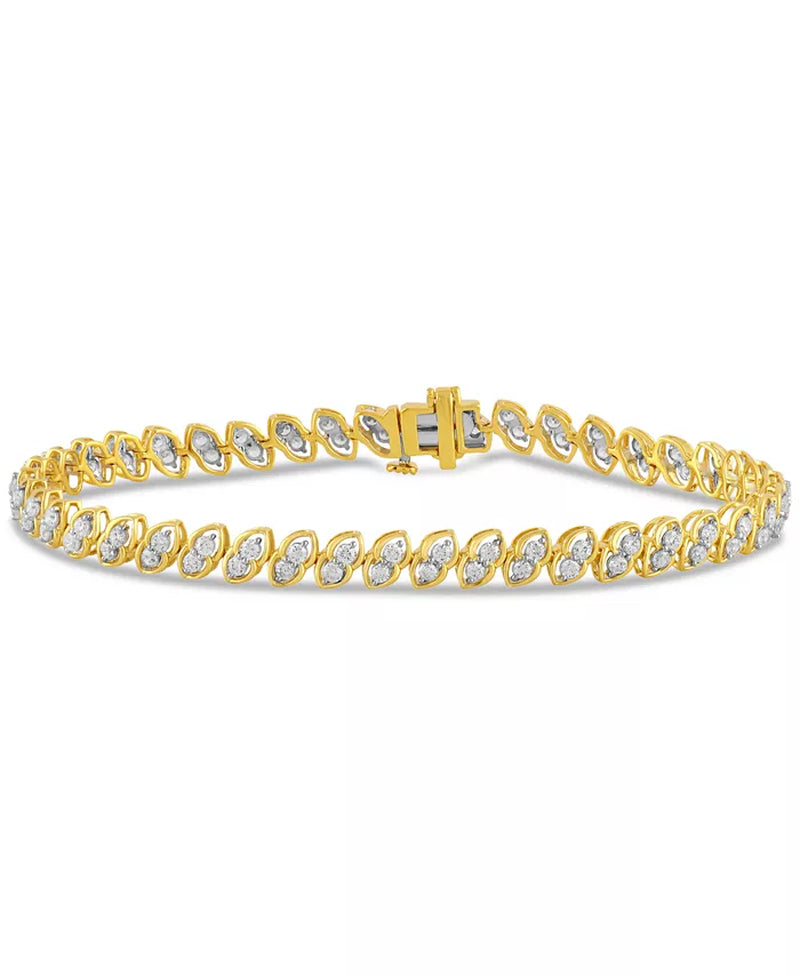 [2 Ct. T.W.] 10K Gold Two-Stone Diamond Link Bracelet