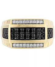 [10K, 1 Ct. T.W.] Gold Mens Black & White Diamond Square Cluster Ring