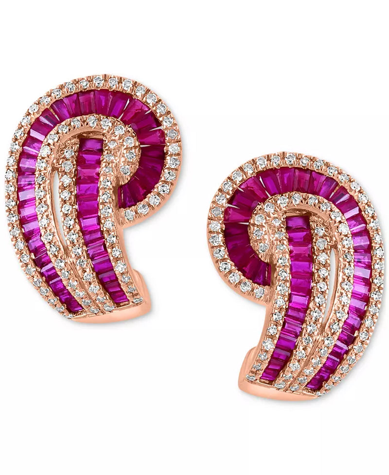 [14K] Rose Gold Ruby (3-5/8 Ct. T.W.) & Diamond (1/2 Ct. T.W.) Swirl Drop Earrings