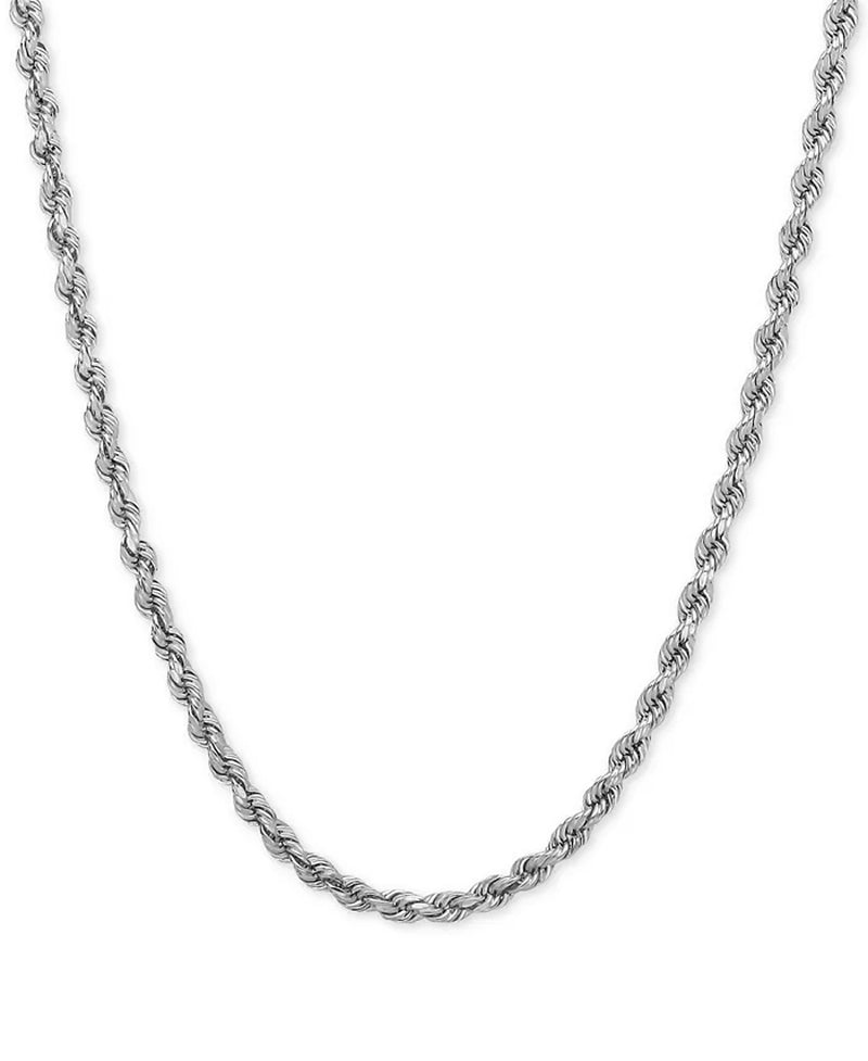 [14K, 2-1/2Mm] White Gold 18" Diamond-Cut Rope Chain Necklace