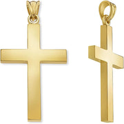 [14K] Solid Yellow Gold Mens Cross Pendant & Necklace With  Lobster Clasp