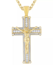 [10K, 1 Ct. T.W.] Gold Men's Diamond Crucifix Cross 22" Pendant Necklace