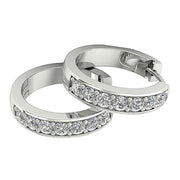 [14K, 0.25 Ct] White Yellow Rose Gold With Natural Diamond Hoop Earrings Pave Set 