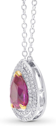 [18K] White/Yellow Gold Ruby Side Diamonds Halo Pendant Necklace