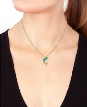 [14K, 1/20 Ct. T.W.] Gold Turquoise & Diamond Dolphin 18" Pendant