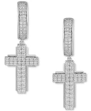 [1 Ct. T.W.] Men's Diamond Cluster Cross Dangle Hoop Earrings