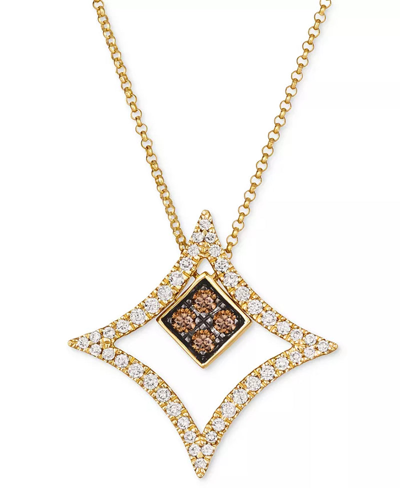 [14K, 1/3 Ct. T.W.] Gold Nude Diamond & Chocolate Diamond (1/5 Ct. T.W.) Geometric Necklace