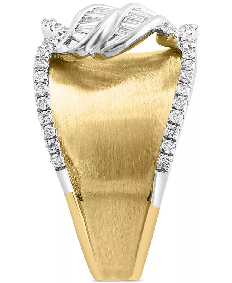 [14K,3/8 Ct. T.W.] Two-Tone Gold Diamond Baguette & Round Wide Statement Ring