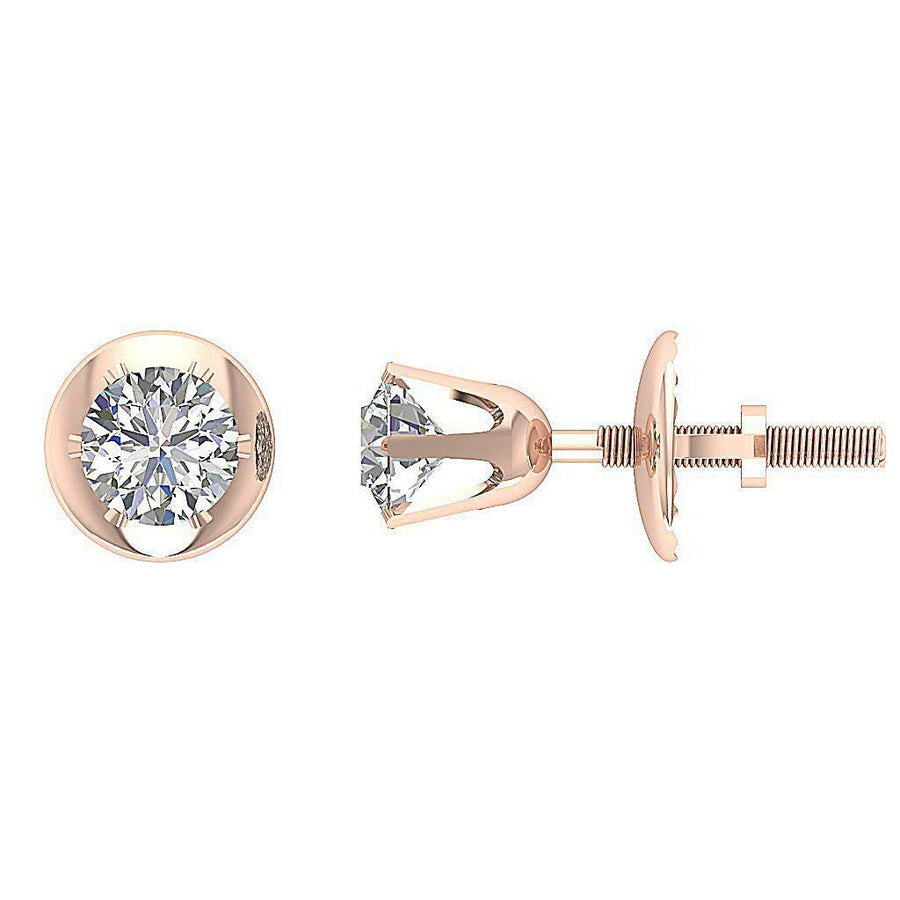 [14K, 0.30 Ct] Yellow Gold Solitaire Studs Earrings Natural Round Cut Diamond