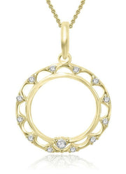 [14K, 0.25 Ct] White Yellow Gold Circle Pendant Necklace Natural Diamond 