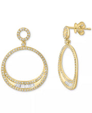 [14K, 3/4 Ct. T.W.] Gold Diamond Round & Baguette Open Circle Drop Earrings