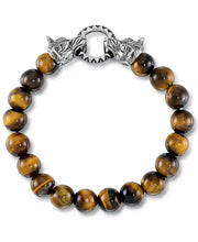 Men's Stainless Steel Wolf Head Tiger's Eye Bead  Bracelet