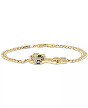 [14K] Gold Multicolor Diamond (1/2 Ct. T.W.) & Emerald (1/20 Ct. T.W.) Panther Head Link Bracelet