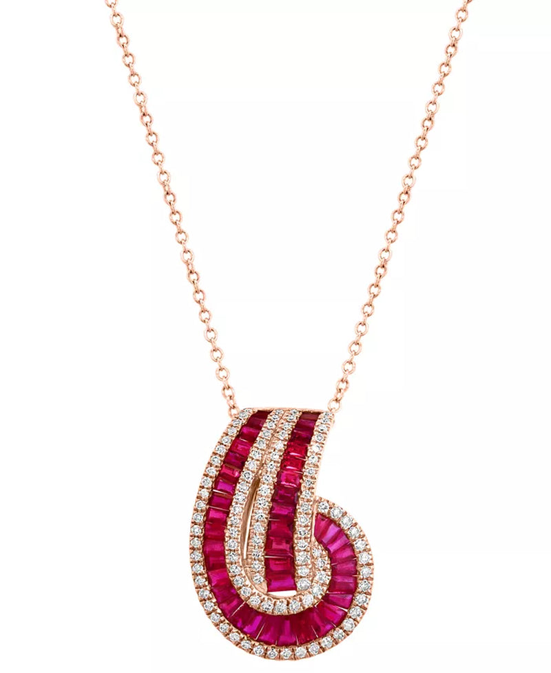 [14K] Rose Gold  Ruby (2-1/3 Ct. T.W.) & Diamond (5/8 Ct. T.W.) Swirl 18" Necklace