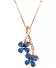 [14K] Rose Gold Blueberry Sapphire (1-1/2 Ct. T.W.) & Nude Diamond (1/10 Ct. T.W.) Flower Necklace