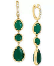 [14K, 1/10 Ct. T.W.] Gold Green Onyx & Diamond Drop Earrings