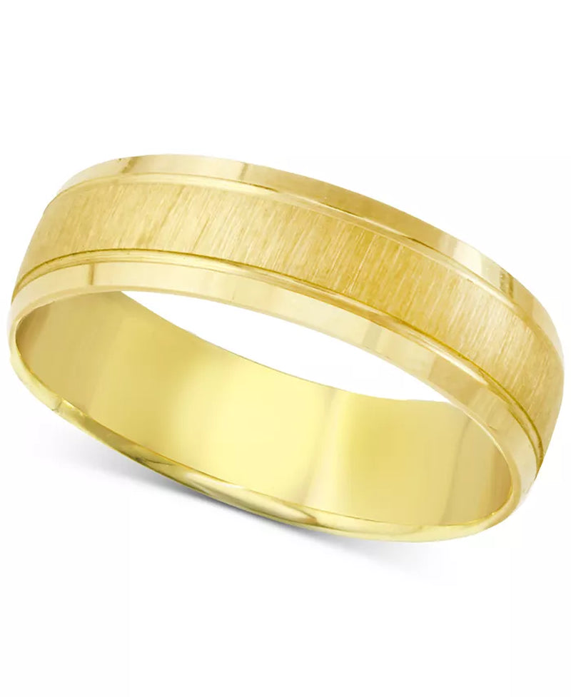 [14K] Gold Textured & Polished Beveled Wedding Band