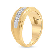 10Kt Yellow Gold Mens round Diamond Wedding Double Row Band Ring 3/4 Cttw