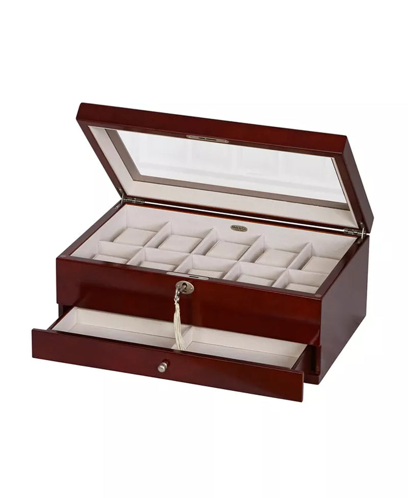 Classical Glass Top Wooden Watch & Jewelry Box