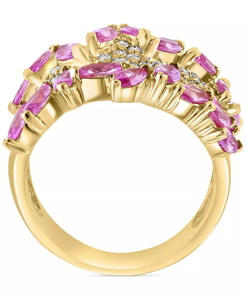 [14K] Gold Pink Sapphire (3-1/4 Ct. T.W.) & Diamond (1-3/8 Ct. T.W.) Pavé Statement Ring