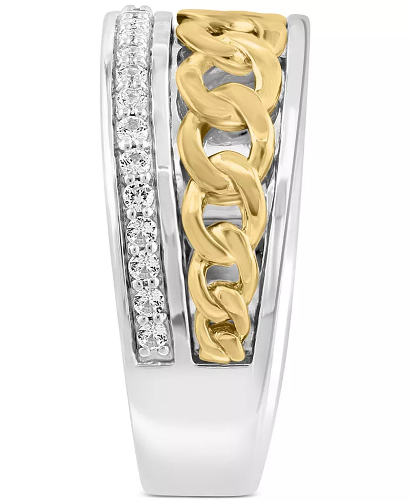 [14K, 1/2 Ct. T.W.] White Sapphire Chain Link Ring in Gold-Plate Sterling Silver