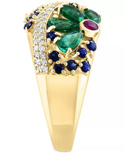 [14K] Gold Multi-Gemstone (2-3/4 Ct. T.W.) & Diamond (1/4 Ct. T.W.) Flower Openwork Ring