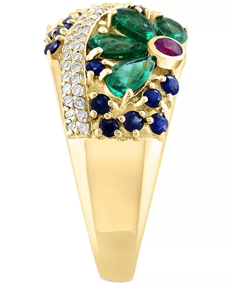 [14K] Gold Multi-Gemstone (2-3/4 Ct. T.W.) & Diamond (1/4 Ct. T.W.) Flower Openwork Ring