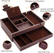 Valet Tray 2 Layers Nightstand Leather Jewelry Box Organizer