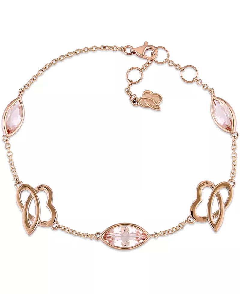 [14K, 2-7/8 Ct. T.W] Rose Gold Morganite & Heart Charm Bracelet