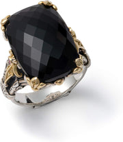 [18K] Gold & Sterling Silver Onyx Grecian Ring