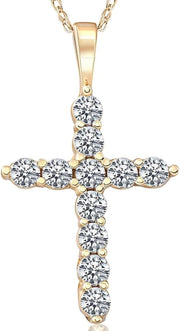 [14K, 1/2Ct] Yellow Gold Diamond Cross Pendant Necklace