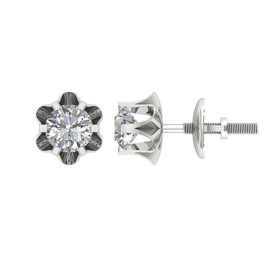 [14K, 0.30 Ct] Solitaire Studs Natural Diamond With Six Prong