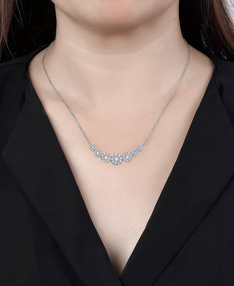 [14K, 3/4 Ct. T.W] Diamond Multi Halo Collar Necklace